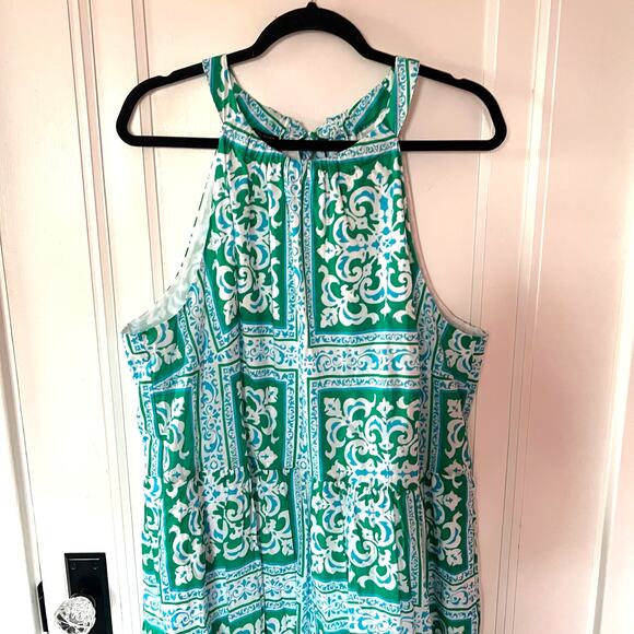 Talbots Cotton Medallion Tiles Halter Midi Dress Blue Green SZ 20 - Picture 7 of 10